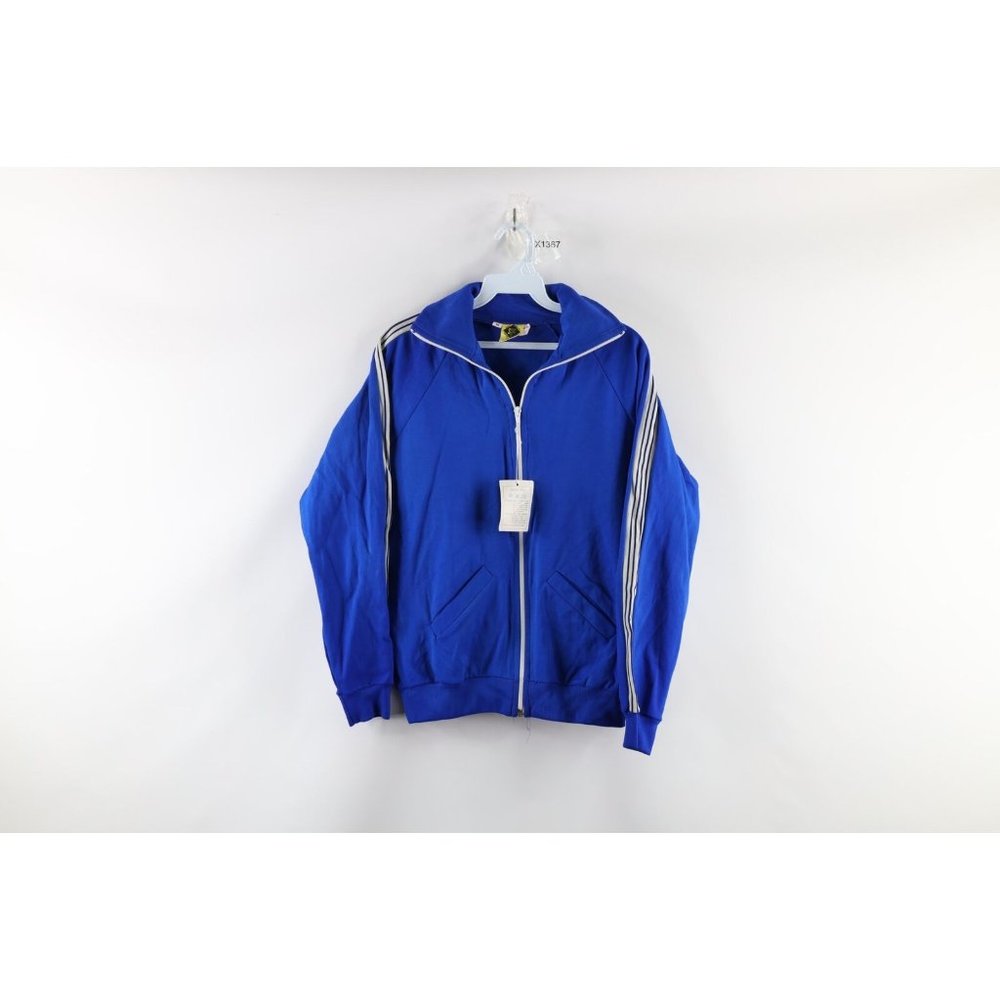 NOS Vintage 80s Womens Medium Striped Full Zip Warm Up Soccer Track Jacket Blue
